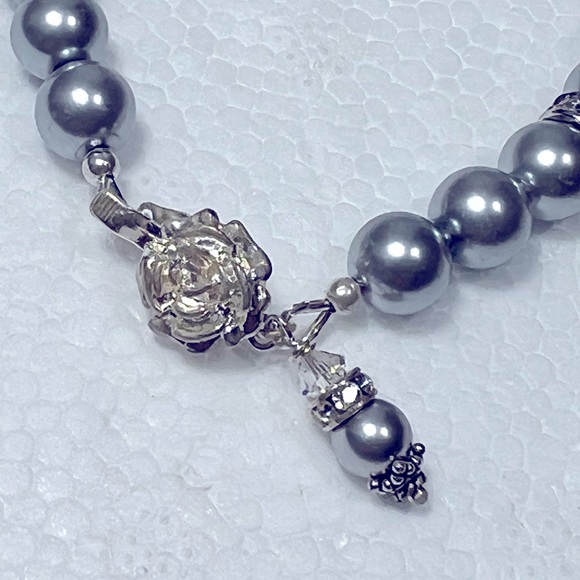 GREY PEARL SWAROVSKI STERLING SILVER SET BRACELET AND EARRINGS - Picture 5 of 6